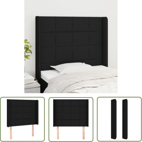 The Living Store Tête de lit avec oreilles Noir 83x16x118/128 cm Tissu - Tête De Lit - Têtière De Lit - Literie - Meuble De Chambre - Décoration Chambre (1/5)