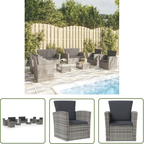The Living Store Salon de jardin 8 pcs avec coussins résine tressée gris - Salon De Jardin - Mobilier De Jardin - Ensemble De Salon - Ensemble De Canapé - Meubles De Jardin (1/5)
