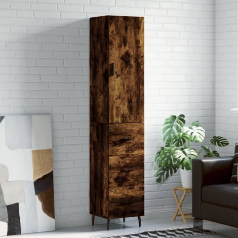 Buffet haut, Meuble de Rangement, Armoire de Cuisine Chêne fumé 34,5x34x180 cm Bois d'ingénierie NKK31676 (1/5)