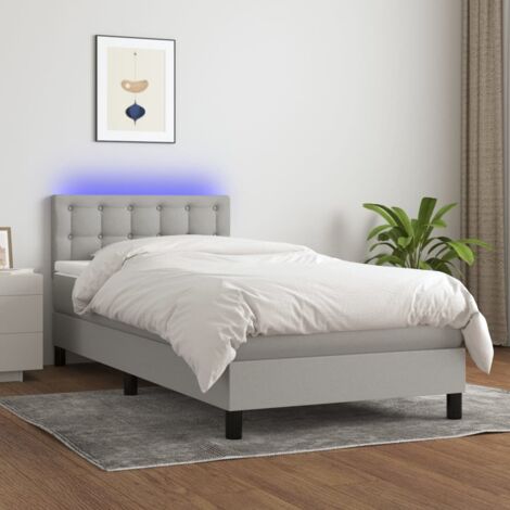 Pack Lit Complet 90x190cm Matelas Sommier et LED Gris Clair BVM75611