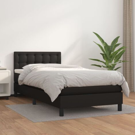 Lit Adulte Fonctionnel - Lit à sommier tapissier avec matelas pour Couchage Noir 90x190 cm Similicuir BV24215 (1/5)