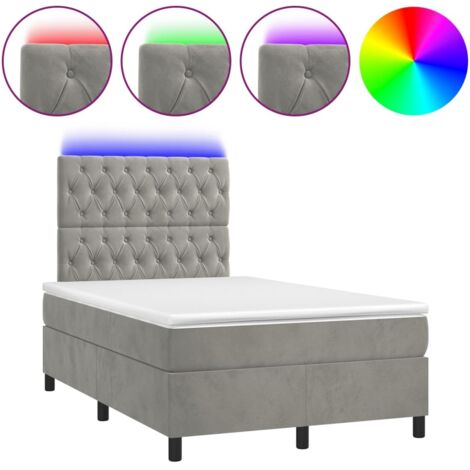Sommier tapissier matelas et LED, Lit Adulte, Lit double Gris clair 120x200 cm Velours BVM39392 BonneVie (1/5)