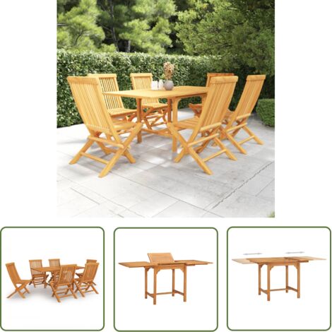 The Living Store Ensemble à manger de jardin 7 pcs Bois de teck massif - Meubles De Jardin - Salon De Jardin - Set De Jardin - Table De Jardin - Chaises De Jardin (1/5)