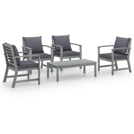 INLIFE Salon de jardin 5 pcs avec coussin Bois d'acacia solide Gris (1/5)
