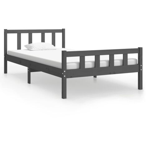 Lit Adulte Cadre de lit magnifique pour Chambre,Matériau durable Gris Bois massif 100x200 cm -12233 (1/5)
