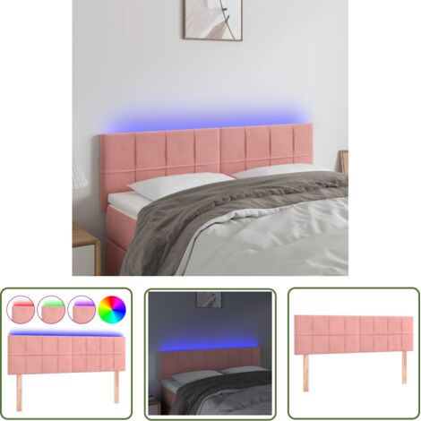 The Living Store Tête de lit à LED Rose 144x5x78/88 cm Velours - Tête De Lit Led - Tête De Lit Velours - Tête De Lit Rose - Éclairage Led - Têtière De Lit (1/5)