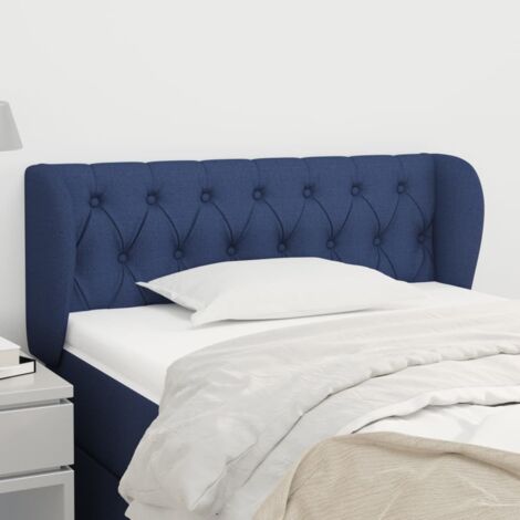 Armoire de tête de lit classique Tête de lit avec oreilles solide pour Chambre - Bleu 93x23x78/88 cm Tissu -98006 (1/5)