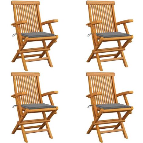 Lot de 4 Chaises/Fauteuils de jardin avec coussins gris Bois de teck massif -TF20096 (1/5)