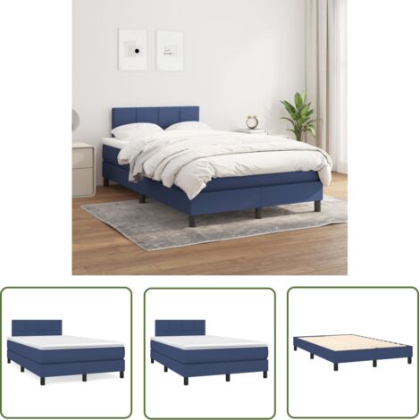 The Living Store Sommier à lattes de lit avec matelas Bleu 120x200 cm Tissu - Lit Plateforme - Lit Double - Matelas Ressorts Ensachés - Literie - Chambre À Coucher (1/5)