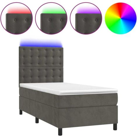 Sommier tapissier matelas et LED Gris foncé 100x200 cm Velours (1/5)