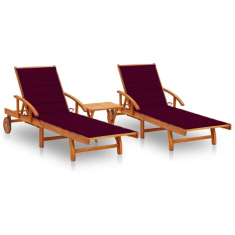 Chaises longues 2 pcs,Transat relax,Fauteuil de jardin Moderne avec table et coussins Acacia solide GF90962 (1/5)