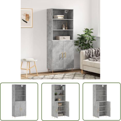 The Living Store Buffet haut Gris béton 69,5x34x180 cm Bois d'ingénierie - Buffet Design - Meuble Rangement - Armoire Cuisine - Mobilier Gris - Buffet Moderne (1/5)