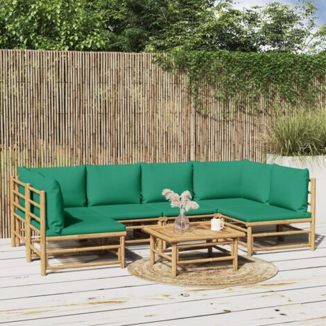Salon de jardin 7 pcs,Mobilier de terrasse,Table et Chaise pour Relax avec coussins vert bambou -YZ808936 (1/5)