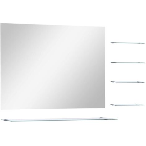 Miroir mural vintage Miroir mural pour Maison,salon,Chambre avec 5 étagères Argenté 80 x 60 cm -15978 (1/5)