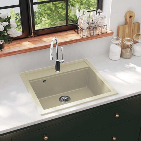Chic Évier, Evier 1 bac,Lavabo de Cuisine Granit Seul lavabo Beige -44225 (1/5)