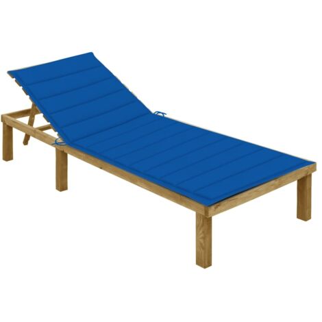 Bain de soleil Moderne  Chaise longue  Transat avec coussin bleu royal Bois de pin imprégné GF78337 (1/5)