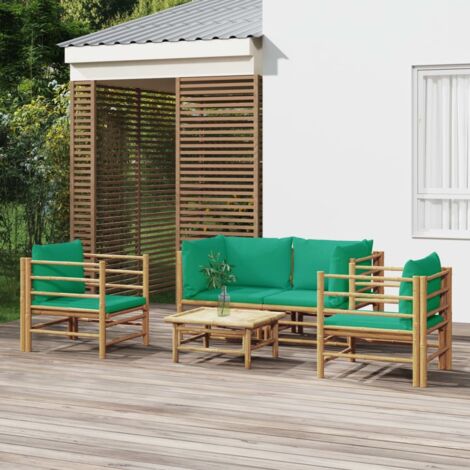 5 pcs Salon de jardin, Ensemble table et chaises de jardin, Meuble de jardin avec coussins vert bambou MKW705549 (1/5)