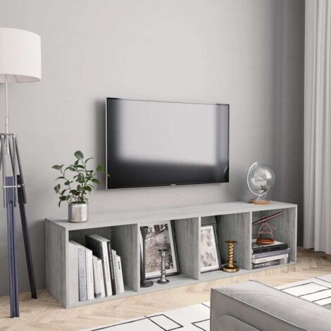 Bibliothèque/Meuble TV avec rangement pour Salon Gris cement 143 x 30 x 36 cm -FR17702 (1/5)