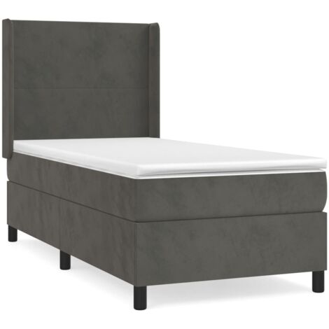 Haute qualité -Lit à sommier tapissier et matelas Gris foncé 80x200 cm pour Adultes, Adolescents Velours - Solide et Confortable(matelas pas inclus)12792 (1/5)