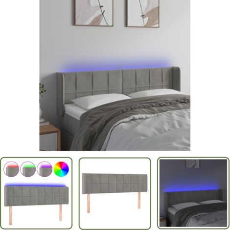 The Living Store Tête de lit à LED Gris clair 147x16x78/88 cm Velours - Tête De Lit Led - Tête De Lit Velours - Tête De Lit Moderne - Éclairage Led - Têtière De Lit (1/5)