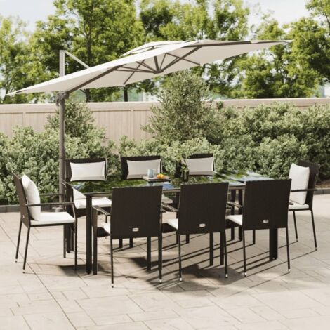 Lot de 9 Ensemble à dîner de jardin,Meubles Mobilier à dîner et coussins noir résine tressée -88135 (1/5)