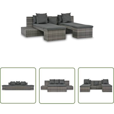 INLIFE Salon de jardin 4 pcs avec coussins Résine tressée Gris (1/5)