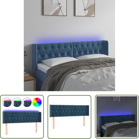 The Living Store Tête de lit à LED Bleu foncé 147x16x78/88 cm Velours - Tête De Lit Led - Tête De Lit Velours - Tête De Lit Moderne - Éclairage Led - Têtière De Lit (1/5)