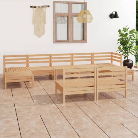9 pcs Salon de jardin, Ensemble table et chaises de jardin, Meuble de jardin Bois de pin massif MKW345430 (1/5)