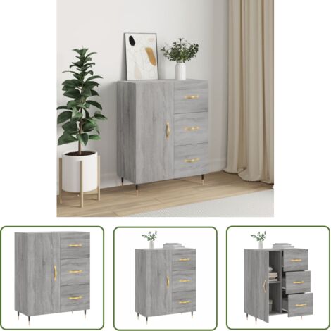 The Living Store Buffet sonoma gris 69,5x34x90 cm bois d'ingénierie - Buffet - Meuble De Rangement - Commode - Mobilier - Design Moderne (1/5)