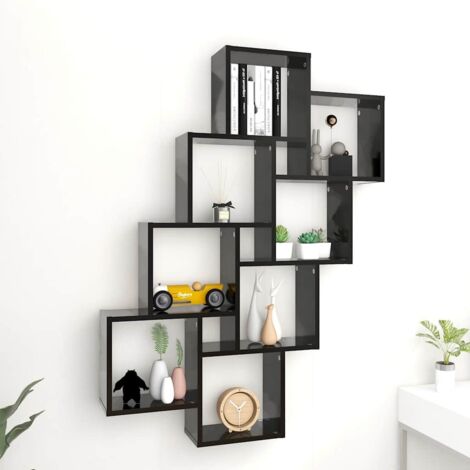 Meuble de rangement Étagère cube murale,design contemporain Noir 90x15x119 cm Aggloméré -BV33452 (1/5)