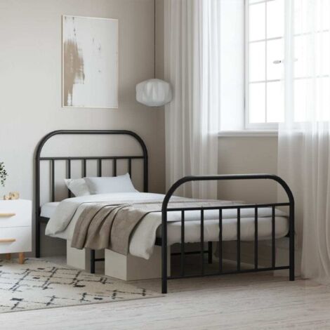 Lit Adulte avec tête de lit magnifique - Cadre de lit métal pour Chambre,Matériau durable/pied de lit noir 107x203 cm -32486 (1/5)