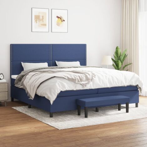 Lit à sommier tapissier avec matelas - Cadre De Lit Moderne: King Size - Lit Double - Bleu 200x200 cm Tissu Chic-393606 (1/5)