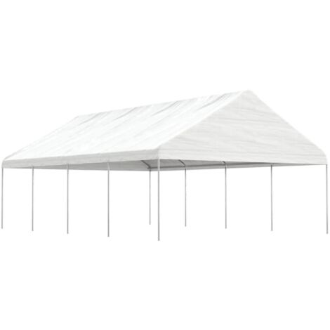 Belvédère avec toit, Belvédère de barbecue, Tonnelle et Pergola de jardin blanc 8,92x5,88x3,75 m polyéthylène NKK11633 (1/5)