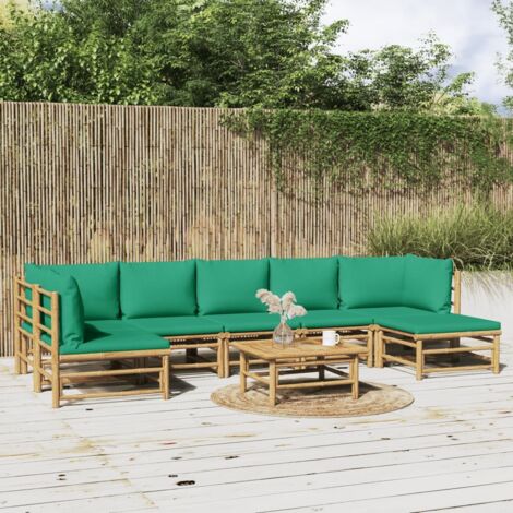 8 pcs Salon de jardin, Ensemble table et chaises de jardin, Meuble de jardin avec coussins vert bambou MKW761102 (1/5)