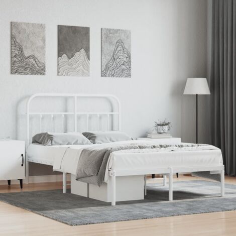 Lit double-120 x 190 cm, Cadre de lit, Lit adulte, Structure de lit métal avec tête de lit blanc PDKEI99599 (1/5)