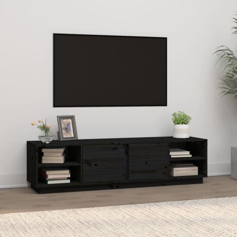 Meuble TV de Salon Armoire Télévision Banc TV Noir 156x40x40 cm Bois de pin massif -FR11624 (1/5)