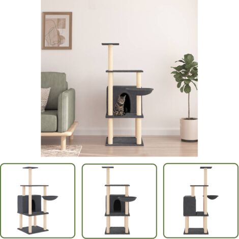 The Living Store Arbre à chat avec griffoirs en sisal gris foncé 132 cm - Arbre À Chat - Meuble Chat - Tour Chat - Griffoir Chat - Chaton (1/5)