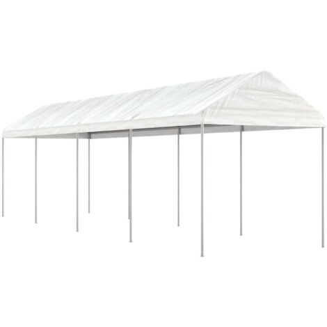 Belvédère avec toit, Belvédère de barbecue, Tonnelle et Pergola de jardin blanc 8,92x2,28x2,69 m polyéthylène NKK60628 (1/5)