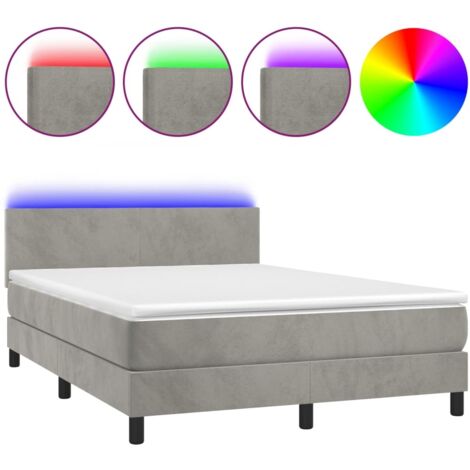 Sommier tapissier matelas et LED  Lit adulte Contemporain Gris clair 140x190 cm Velours 16965 (1/5)