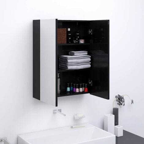 Armoire à miroir de salle de bain, Meuble de Rangement, Placard de Rangement Toilettes moderne 60x15x75 cm MDF Noir brillant LKOWF63356