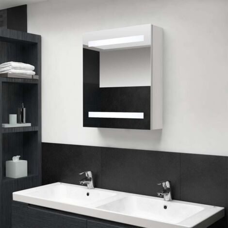 Armoire de salle de bain à miroir LED, Meuble de Rangement, Placard de Rangement Toilettes blanc brillant 50x14x60cm LKOWF76119 (1/5)