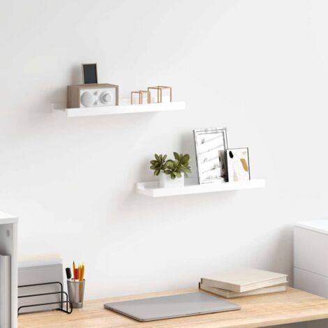 Lot de 2 Étagères murales pour Salon Bureau Chambre Blanc brillant 40x9x3 cm -BV63541 (1/5)