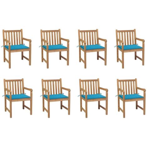 Chaises/Fauteuils de jardin 8 pcs avec coussins bleu Bois de teck massif -TF89652 (1/5)