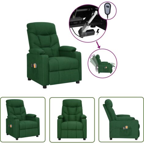 The Living Store Fauteuil électrique de massage Vert foncé Tissu - Fauteuil Massant Électrique - Fauteuil Relaxant - Chaise Massage - Fauteuil Inclinable Électrique - Fauteuil Ergonomique (1/5)