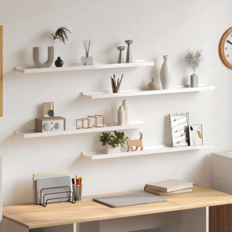 Lot de 4 Étagères murales pour Salon Bureau Chambre Blanc brillant 80x9x3 cm -BV87020 (1/5)