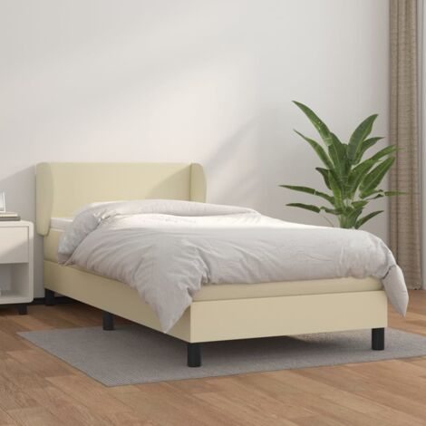 Lit Adulte Fonctionnel - Lit à sommier tapissier avec matelas pour Couchage Crème 80x200 cm Similicuir BV37500 (1/5)