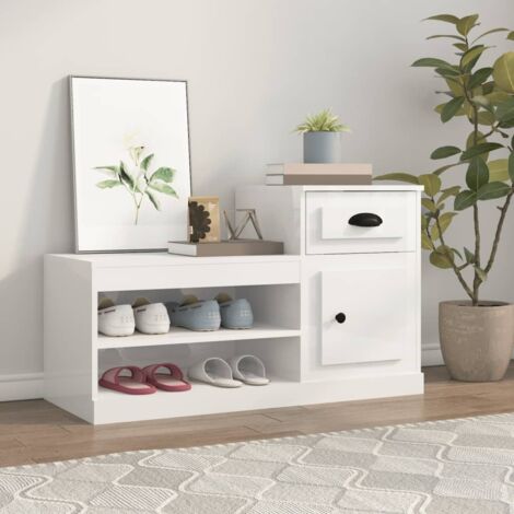Armoire à chaussure Meuble à chaussures, Facile à Monter blanc brillant 100x42x60 cm bois ingénierie -95224 (1/5)