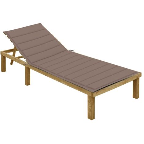 Chaise longue Fauteuil de jardin relax Bain de jardin avec coussin taupe Bois de pin imprégné GF93599 (1/5)
