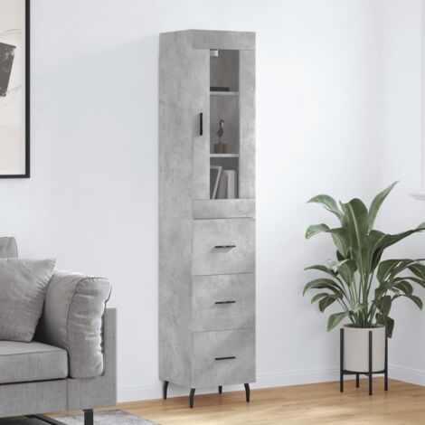 Buffet haut, Meuble de Rangement, Armoire de Cuisine Gris béton 34,5x34x180 cm Bois d'ingénierie NKK89932 (1/5)