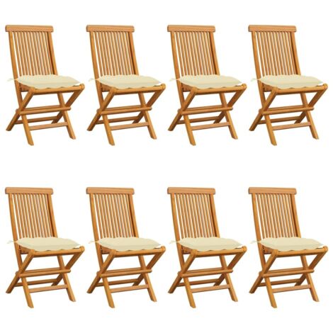 Lot de 8 Chaises/Fauteuils de jardin avec coussins blanc crème Teck massif -TF90566 (1/5)